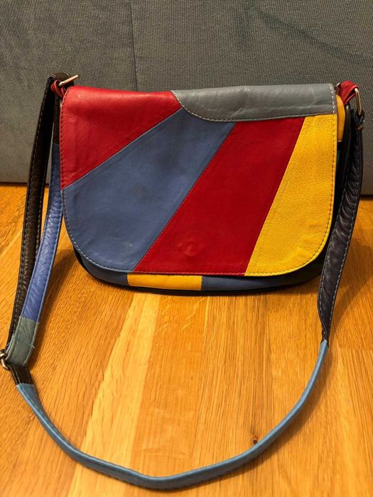 Geanta de piele naturala, multicolora