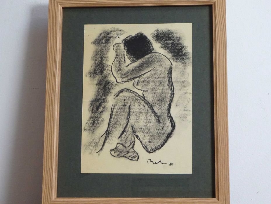 Corneliu Baba, ’Nud sezand’ | Tablou vechi, carbune pe hartie
