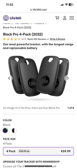 Тракер “tile” Black Pro 4-Pack (2022)