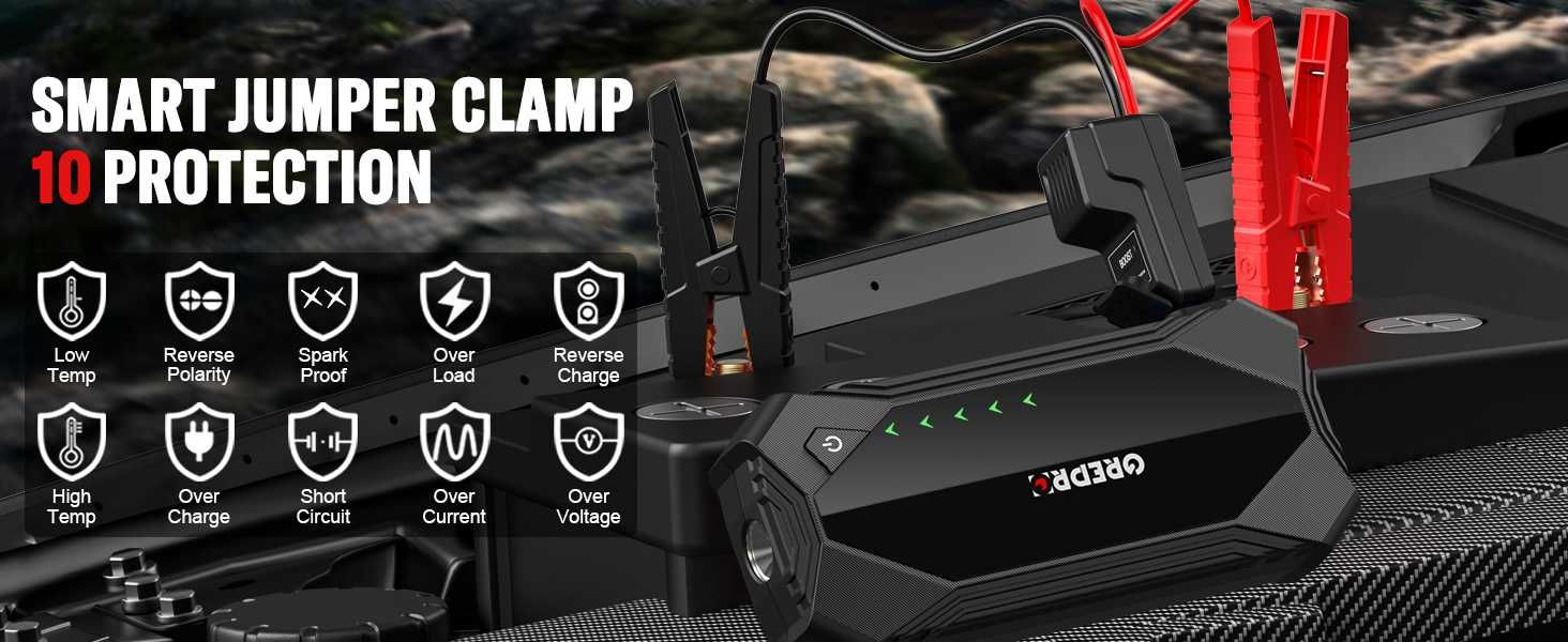 GREPRO 3000A бустер за подаване на ток Jump Starter/Power Bank /LED