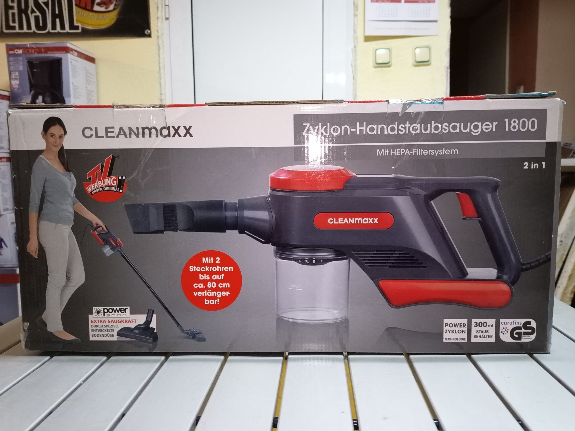 Прахосмукачка 2 в 1, с контейнер, мини и правостояща Cleanmaxx Zyklon