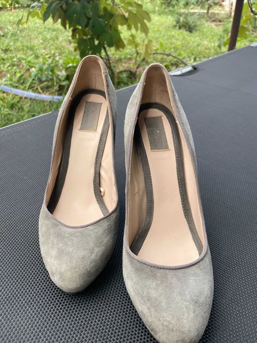 pantofi stilleto, piele intoarsa gri, 38, ZARA