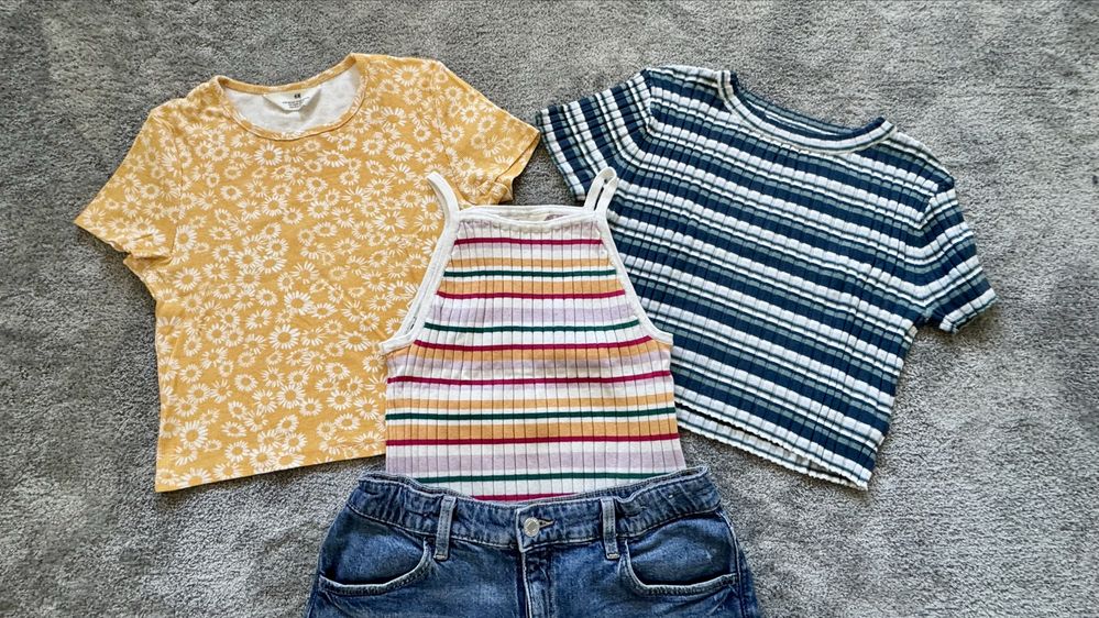 Сет H&M блузки, потниче, дънкови панталонки 146/152 и 158/164 см