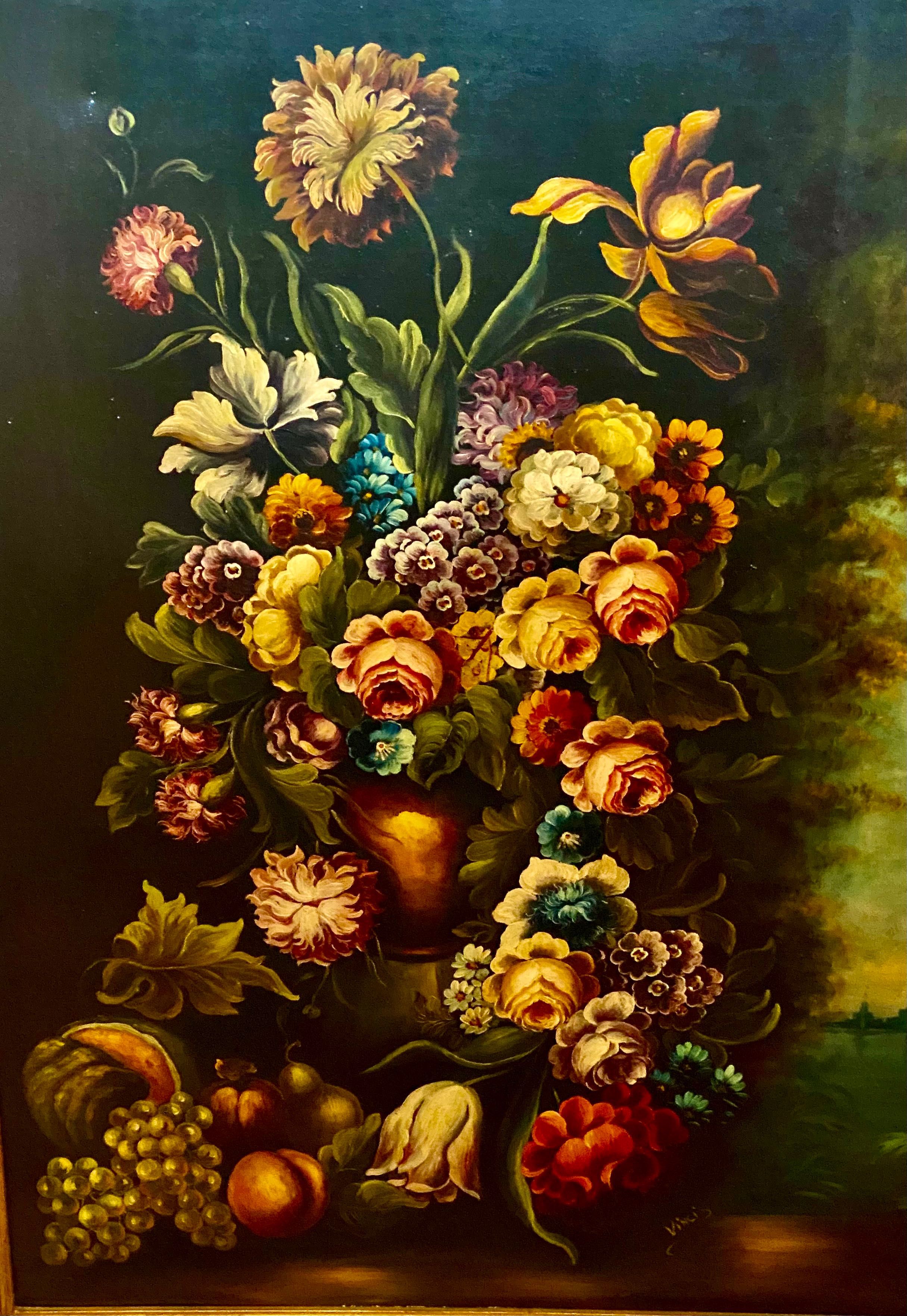 Spectaculoasă pictură-ulei pe panza-Superb aranjament floral-Italia