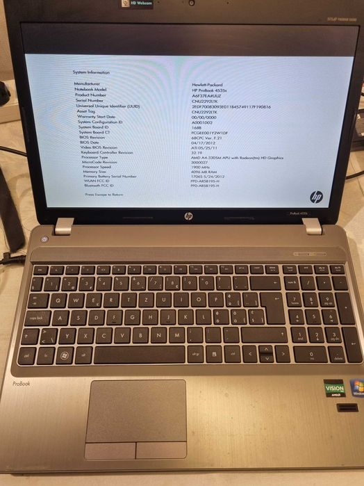 HP probook 4535s AMD A4 3305M ecran 15,4 inch