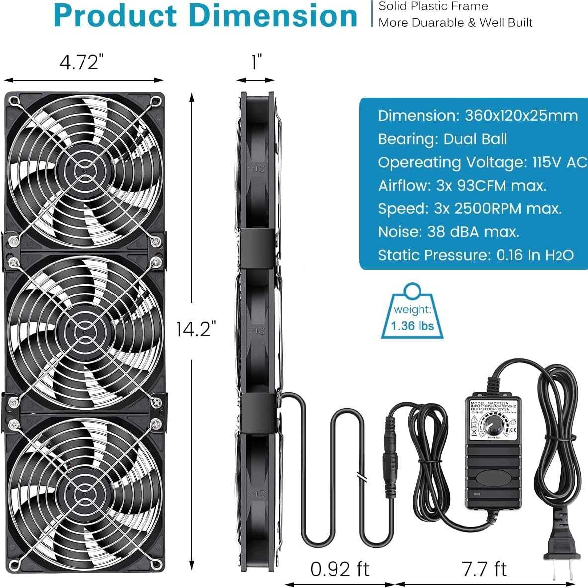 БЕЗЧЕТКОВА станция GDSTIME с 3 x 120мм DC 12V с AC 110V - 240V ...