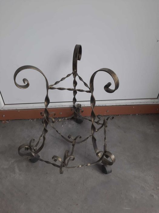 Suport cu roti pentru 2 ghivece de flori, fier forjat lucrat manual