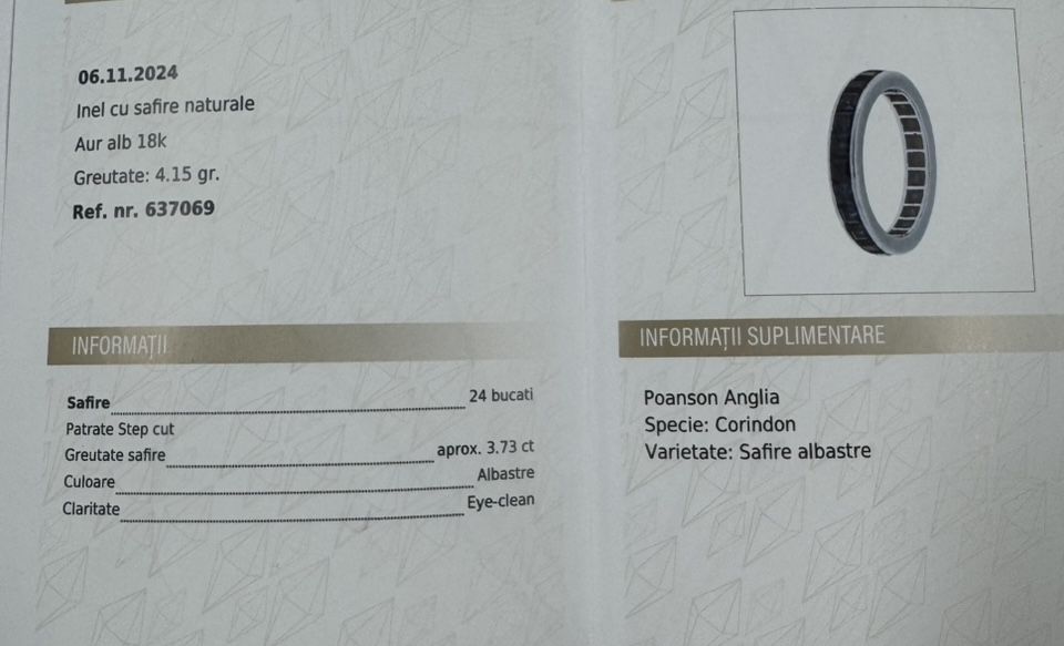 Inel Aur alb 18k cu Safire naturale, pret fix