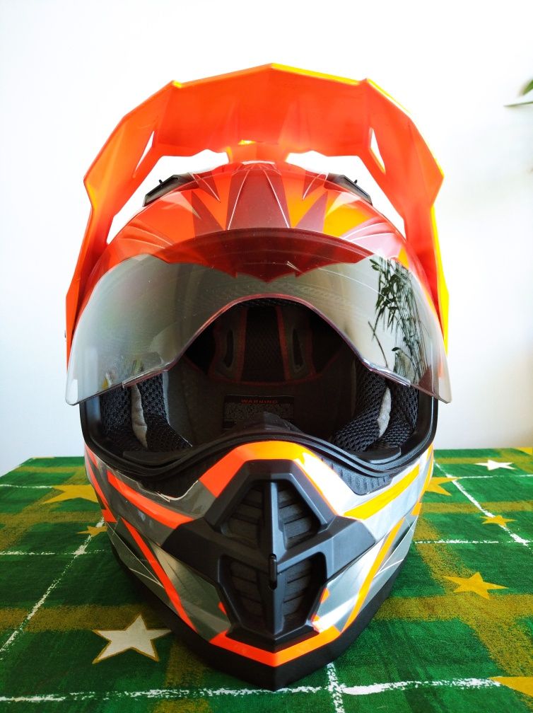 Cască portocalie M ca nouă ATV moto scuter dualsport cu vizieră