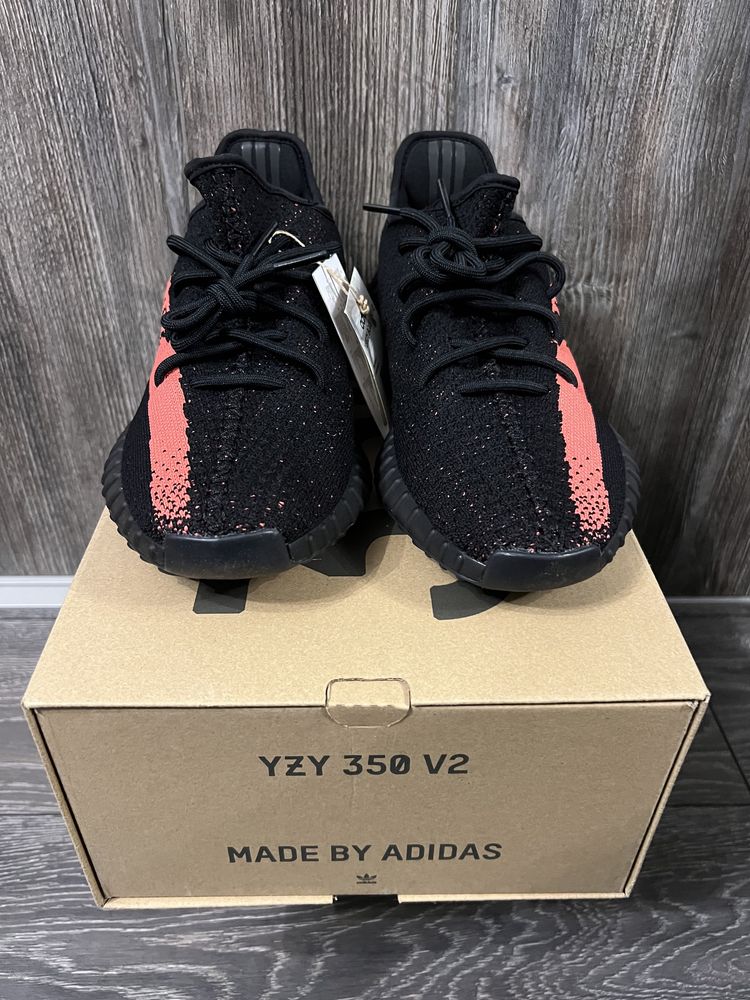 Yeezy 350 Core Black Red Stripe 44