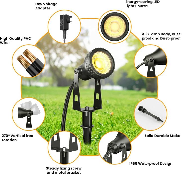 Градински прожектори Zuske 6-в-1 LED външни прожектори с адаптер, IP65