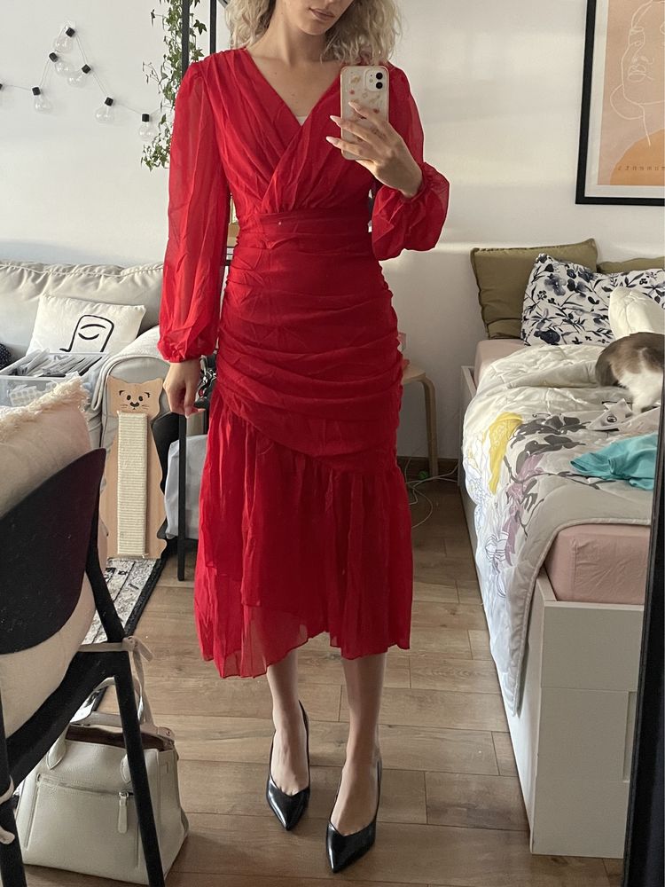 Rochie midi roșie S sirenă