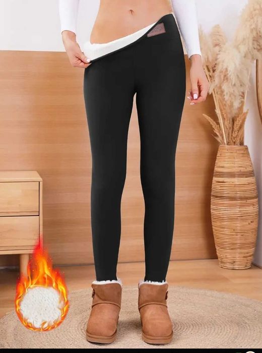 Pantaloni colanti Dama cu Talie elastica si Captuseala Blana, Negri