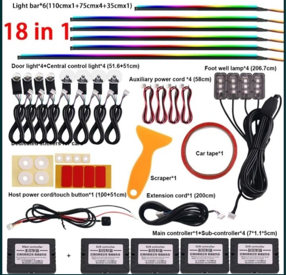 Kit 18 in 1 lumini ambientale auto dinamice, Symphony, wireless