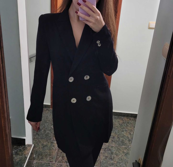 Черно сако със средна дължина Zara