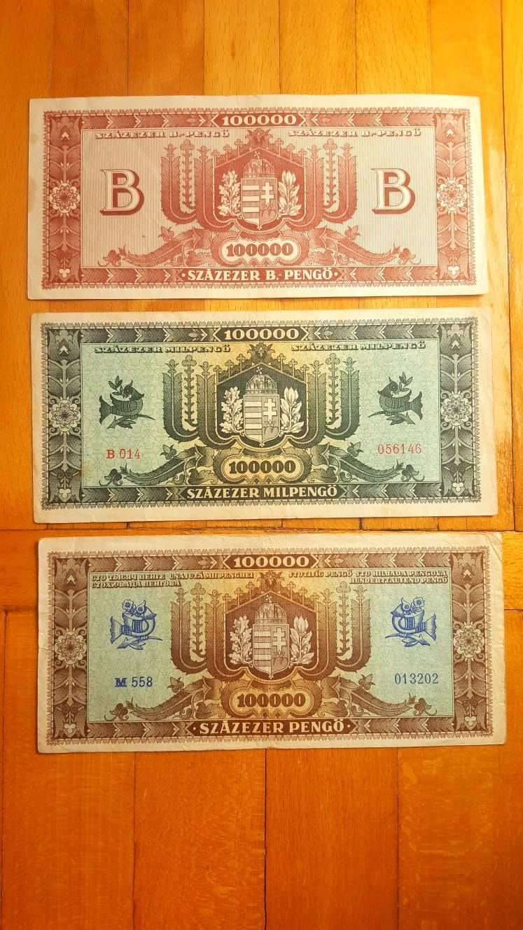 Lot 3 bancnote 100k Pengo Ungaria!