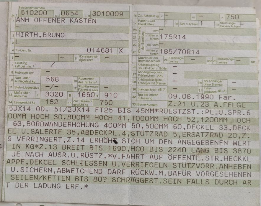 Remorca 750kg Hirth adusa recent din Germania