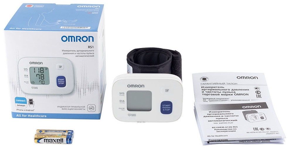 Электронный танометр Omron RS1 на запястье.