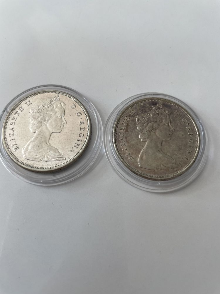 Два броя сребърни Канадски монети 50 cents Elizabeth  1965/1966