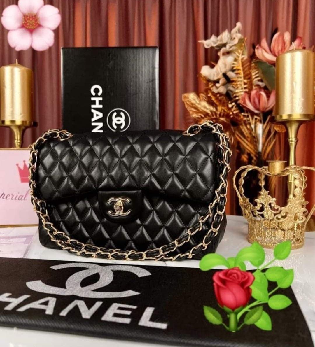 Geanta damă Chanel Jumbo, logo metalic, saculet, etichetă