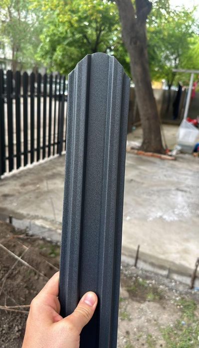 Vand sipca metalica de gard dublu vopsit gri antracid si negru mat