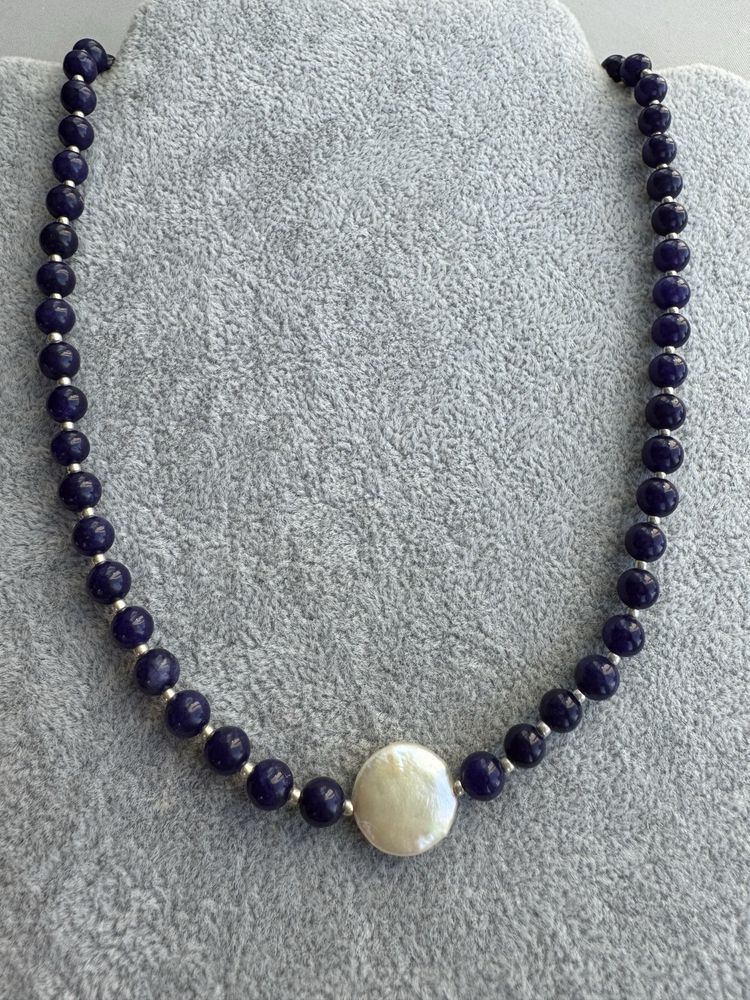 Colier din argint, lapis lazuli si perla