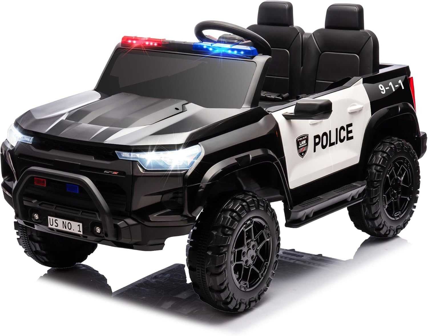 Двуместен акумулаторен джип POLICE 4X4 24V MP3 меки гуми,Кожена седалк