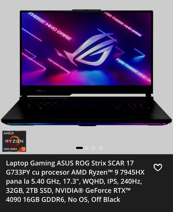 Laptop Gaming ASUS ROG STRIX SCAR 17 NVIDIA RTX 4090 16 gb / 32 gb RAM