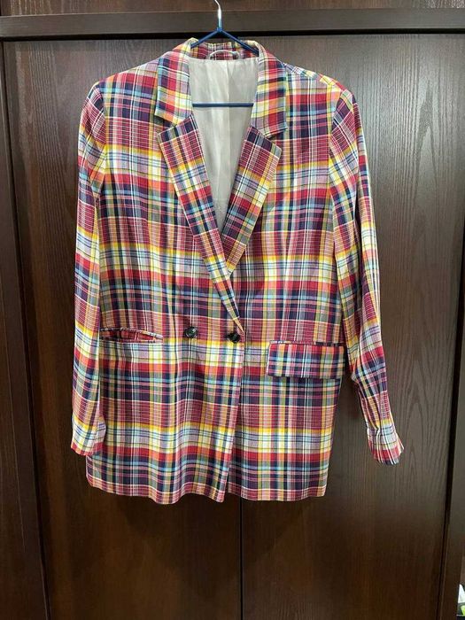 Клечатый жакет двубортный