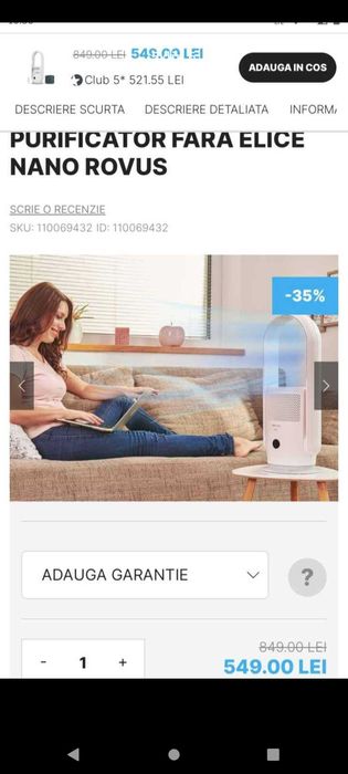 Ventilator si purificator fara elice NANO ROVUS + UV