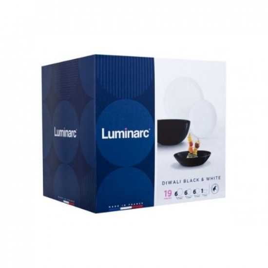ПРОМО! ЛУКСОЗЕН Luminarc Diwali Сервиз за хранене черно бял 19 части