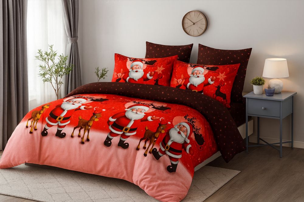 Lenjerie de pat Craciun 6 piese bumbac finet ,Casa Pucioasa