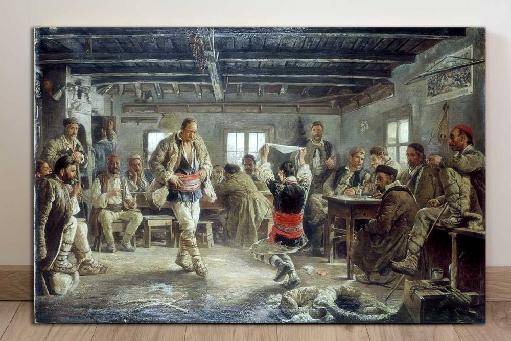 картина ловна тематика "Охотнике на привале", "Ръченица" на Мърквичка