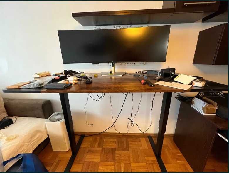 Birou reglabil inaltime electric MDF/Otel, 160x76cm + Scaun Ergonomic