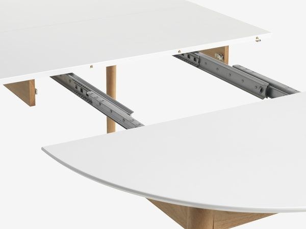 Разтегателна кухненска маса MARSTRAND Ø110/110x200 – бяло/натурал