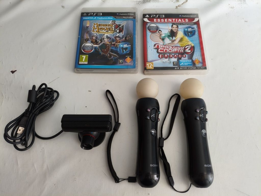 2 Мува с камерой и 2 диска PS3, PS Move controller