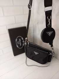 Женская сумочка Prada Multi Pochette 3в1 тройка Подарок маме девушке