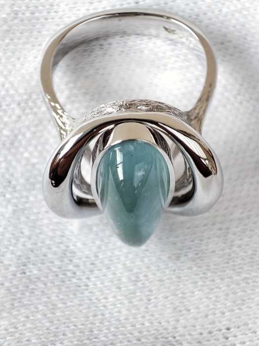 Inel aur alb 14k cu Acvamarin natural cabochon Wilhelm Müller