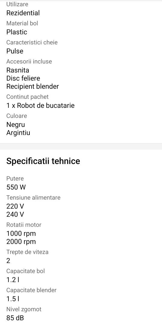 Robot de bucatarie Heinner HFP-550IX, 550W, 2 viteze + Pulse, Discuri