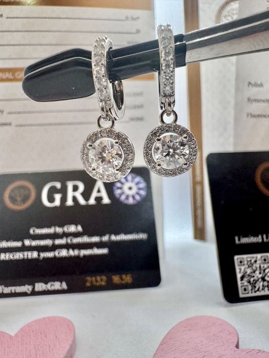 Сребърни обеци с мойсанит (диамант) 0.5 карата