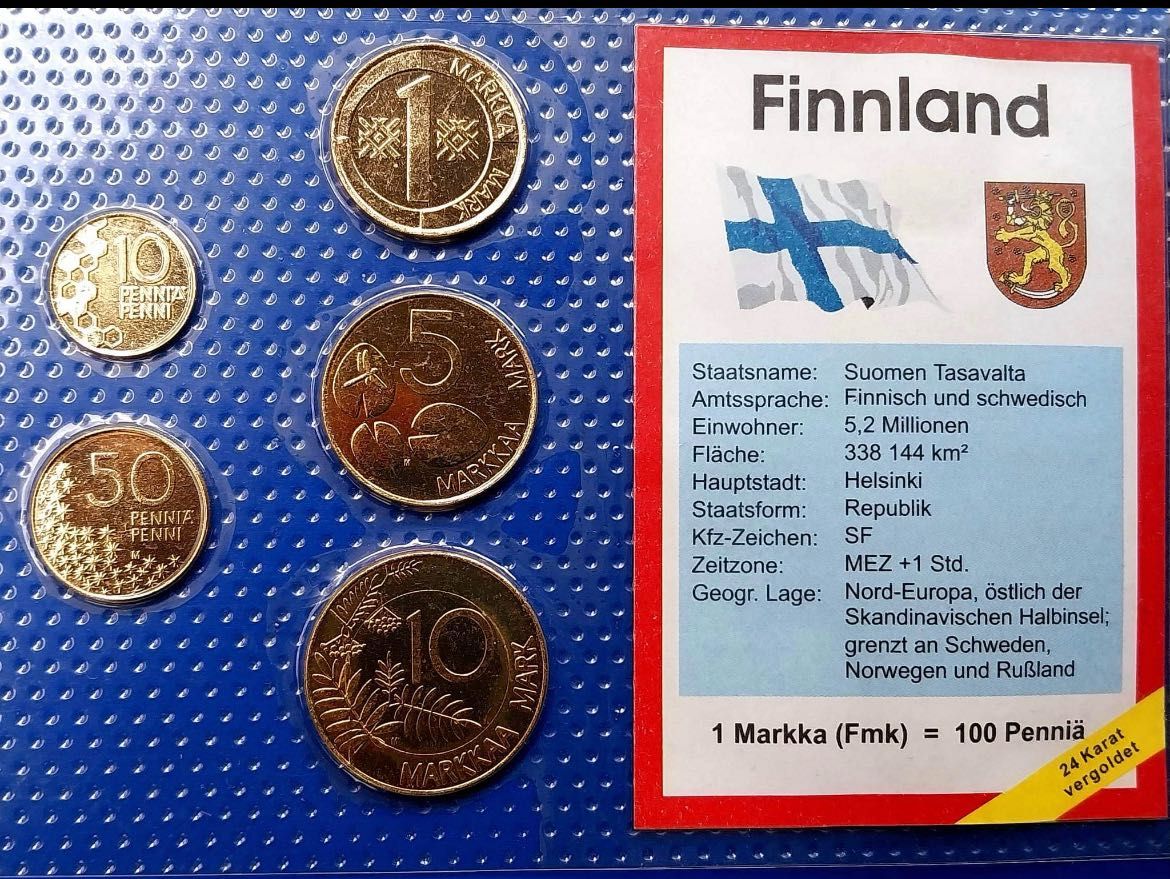 24К позлата!Сет монети Финландия с 24каратова позлата!