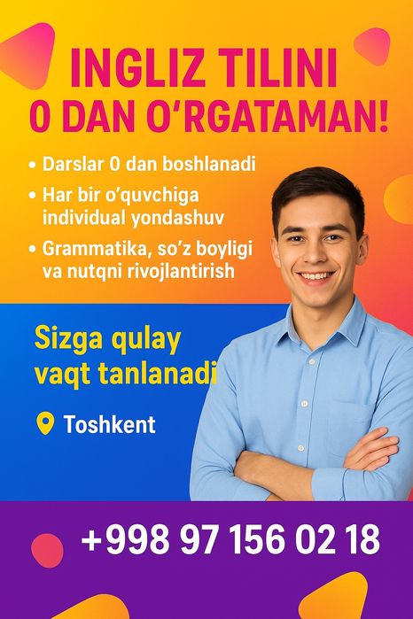 INGLIZ TILINI 0 DAN O‘RGATAMAN!
Endi sizga hech qayerga borish s