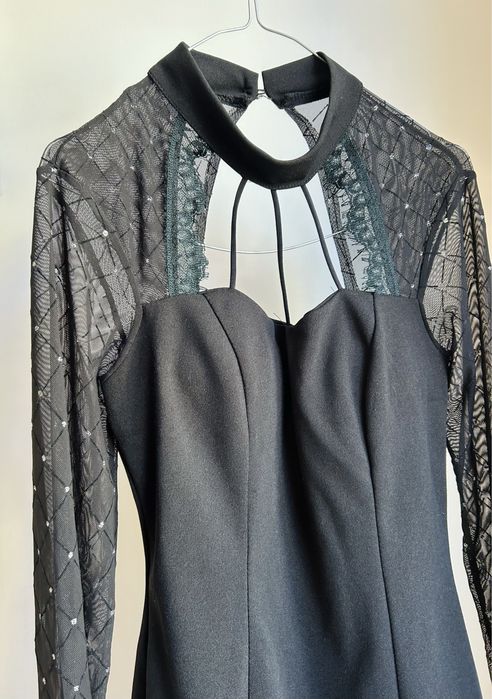 Официална черна къса рокля по тялото