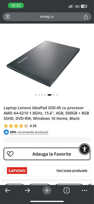 Vand laptop lenova g50 ideal pad 15.6 intel i5 4g ram 500gb windos10