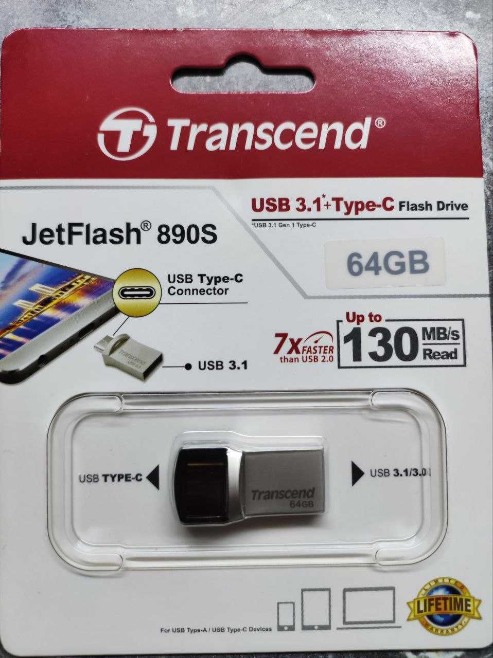 Новая USB Флешка 64Gb Transcend JetFlash 890S, USB 3.1