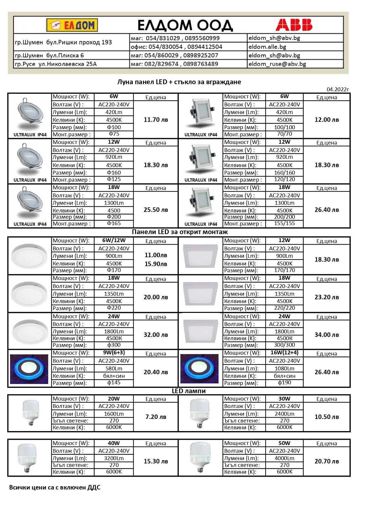 ЛЕД панели , LED panels 3W,6W,9W,12W,15W,18W