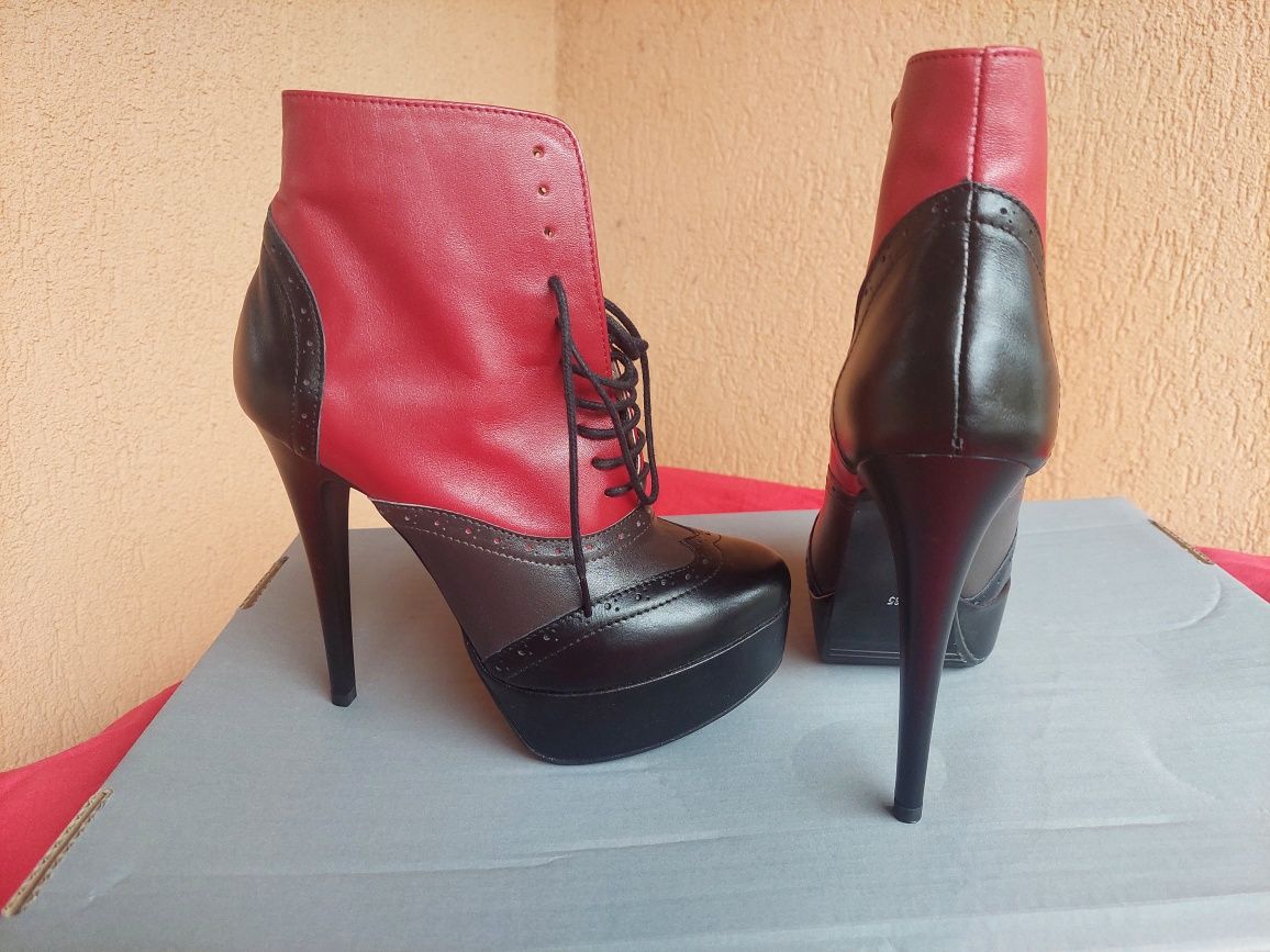 Pantofi botine piele, nr 35,  toc inalt, platforma