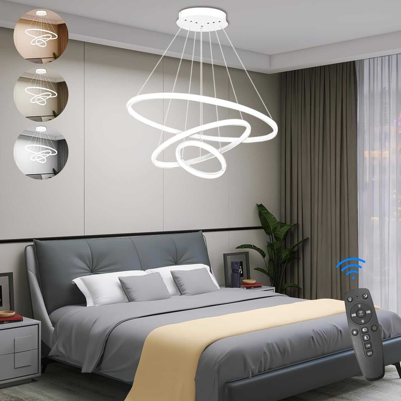 KSIBNW Lampă pandantiv LED cu 3 inele si telecomandă - noua