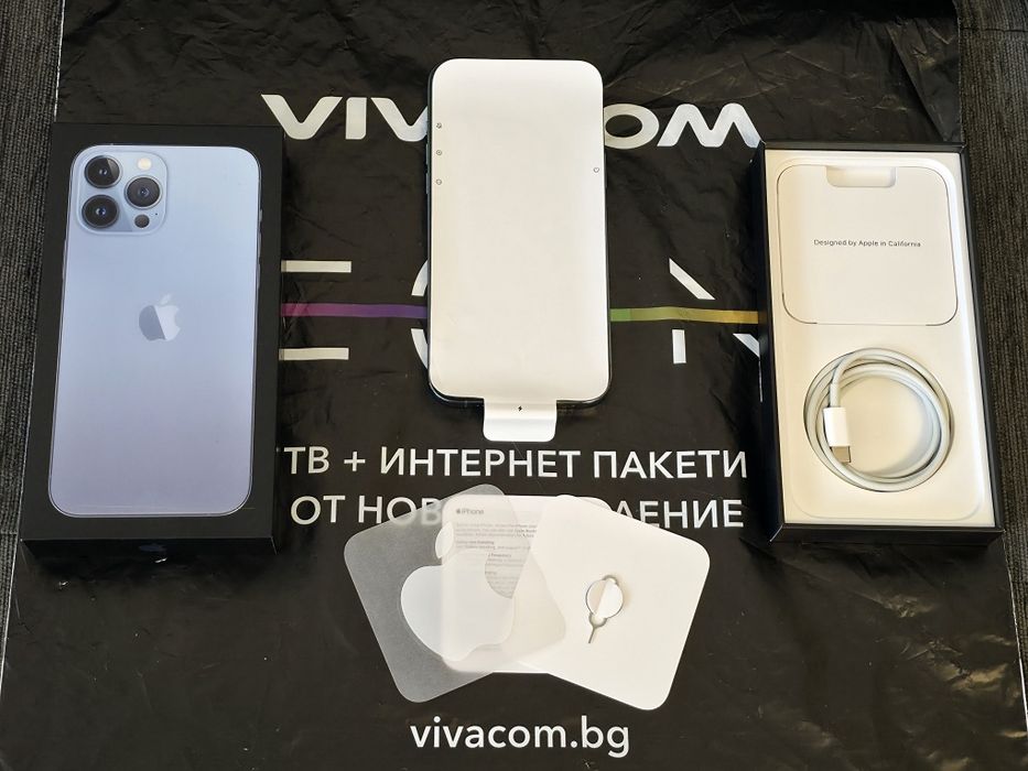 КАТО НОВ 128GB iPhone 13 Pro Max Vivacom Гаранция 2024 Sierra Blue
