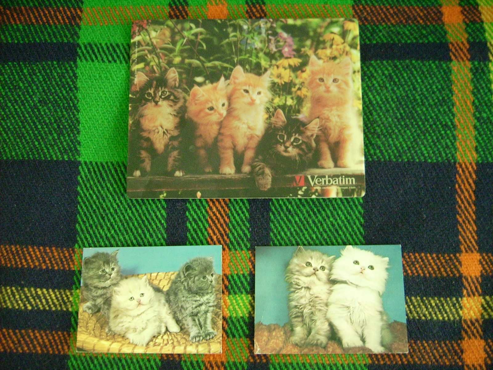 Три картички с котки и една подложка за мишка също с котки